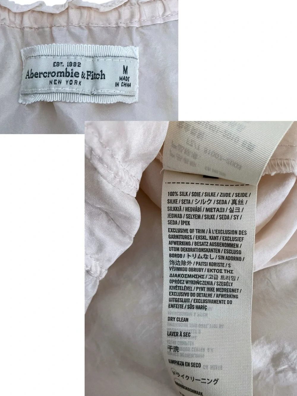 Abercrombie Fitch Silk Vintage Top Tucked Ruffle Puff Sleeves Pink Peach Medium
